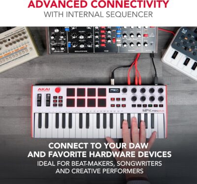 91JfPBJQMvL. AC SL1500 Akai Professional MPK Mini Plus – USB MIDI Keyboard Controller with 37 Mini Keys, 8 MPC Pads, Sequencer, MIDI/CV/Gate I/O and Native Instruments Sound Package, White Limited Edition