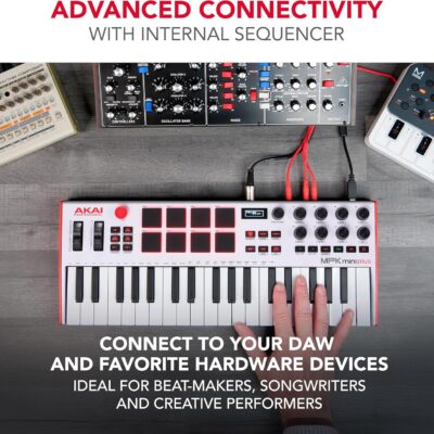 91JfPBJQMvL. AC SL1500 Akai Professional MPK Mini Plus – USB MIDI Keyboard Controller with 37 Mini Keys, 8 MPC Pads, Sequencer, MIDI/CV/Gate I/O and Native Instruments Sound Package, White Limited Edition