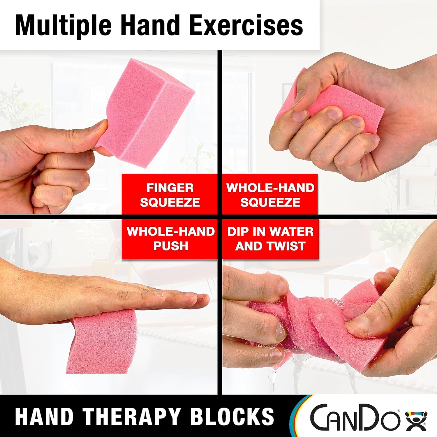 CanDo Hand Therapy Blocks – Extra-Soft Through Firm), Pack of 12 – Grip Strengthening Foam Hand Exercise Tools for Physical Therapy, Arthritis, Carpal Tunnel, Stress Relief, Anxiety