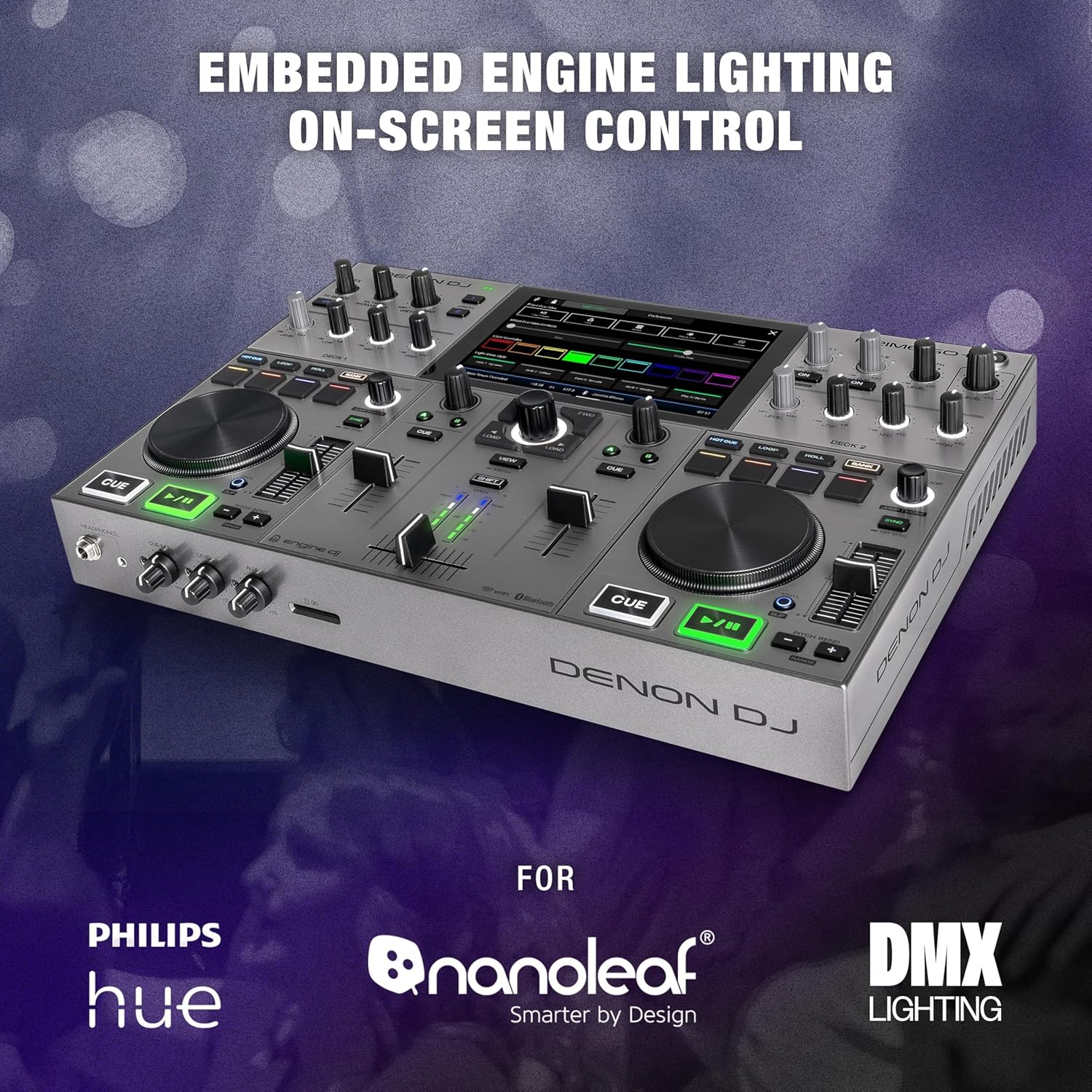 Denon DJ PRIME GO+ Portable DJ Controller and Mixer with Stem Separation, 2 Decks, Wi-Fi Streaming, Bluetooth, Lights Control, 7 Screen and Battery