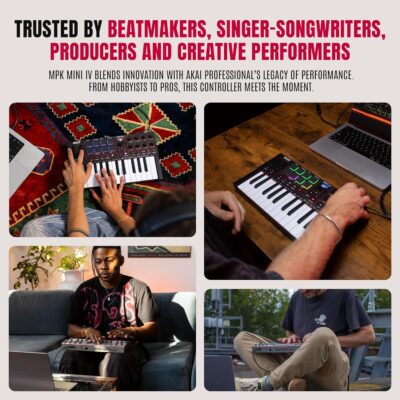 91NYouju XL. AC SL1500 Akai Professional MPK Mini IV USB-C MIDI Keyboard Controller for Beginners and Producers – MPC Drum Pads, 360° Knobs, Pitch and Mod Wheels, Production Software, Native Instruments Sound Package, Grey