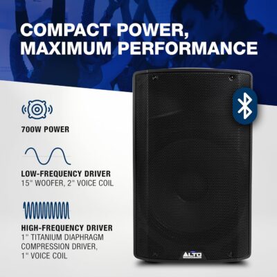 ALTO TX415 700W 15 Powered PA Speaker with TWS Bluetooth, 2-Channel Mixer, for Outdoor DJ or Band Performances, Rehersals, Venues or Events