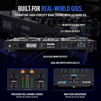 RANE SYSTEM ONE All-in-One Standalone Motorized DJ Controller with Engine DJ OS, Seamless Mixing on 2 Decks, Stems FX, Serato DJ Pro, XLR Outputs