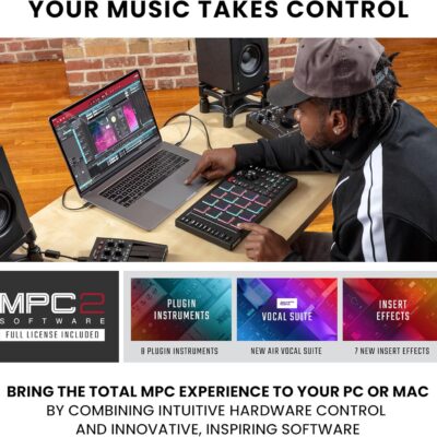 Akai Professional MPC Studio MIDI Controller Beat Maker with 16 Velocity Sensitive RGB Pads, MPC Software, Assignable Touch Strip and LCD Display