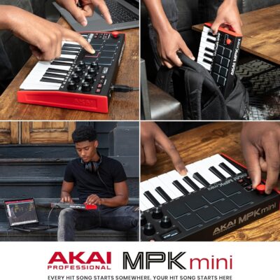 Akai Professional MPK Mini MK3 25 Key USB MIDI Keyboard Controller With 8 Backlit Drum Pads, 8 Knobs, Music Production Software and Native Instruments Sound Package (NKS Integration)