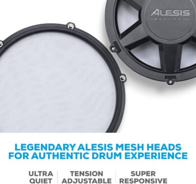 Alesis Nitro Max Kit Compact Electric Drum Kit with Quiet Mesh Pads, 10 Dual-Zone Snare, Bluetooth, 440+ BFD Sounds, Drumeo, USB MIDI, Kick Pedal