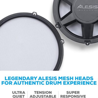 Alesis Nitro Max Kit Compact Electric Drum Kit with Quiet Mesh Pads, 10 Dual-Zone Snare, Bluetooth, 440+ BFD Sounds, Drumeo, USB MIDI, Kick Pedal