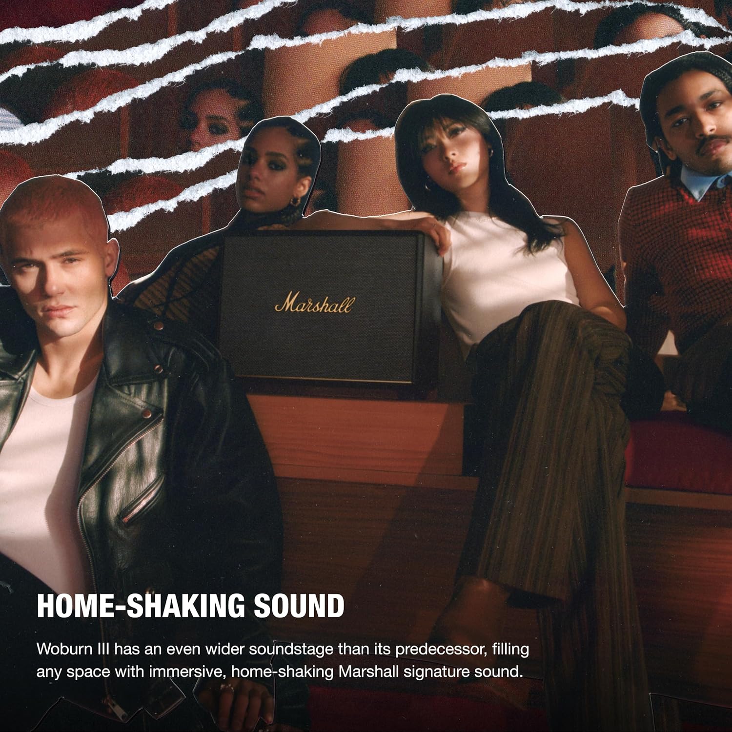 Marshall Woburn III Bluetooth Home Speaker – Loud Stereo Sound with Bass and Treble Controls | Plug-in Powered | Record Player Compatible | HDMI, RCA, 3.5 mm Aux Inputs – Black