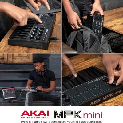Akai Professional MPK Mini MK3 25 Key USB MIDI Keyboard Controller With 8 Backlit Drum Pads, 8 Knobs, Music Production Software and Native Instruments Sound Package (NKS Integration), Black