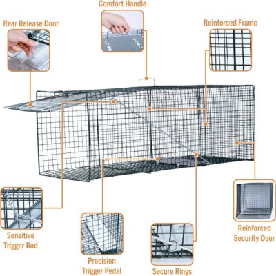 91eSjHn2aVL. AC SL1500 HOMESTEAD 42 Heavy Duty Live Animal Trap – Professional Quick Set Trigger, Galvanized Steel Cage, Camouflage Finish, Rust Proof Mesh, Fully Assembled | Humane Catch & Release Raccoon, Fox & Similar
