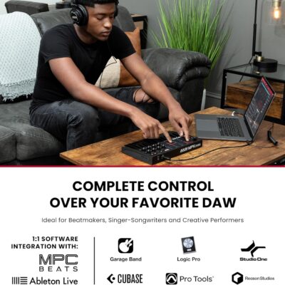 Akai Professional MPK Mini MK3 25 Key USB MIDI Keyboard Controller With 8 Backlit Drum Pads, 8 Knobs, Music Production Software and Native Instruments Sound Package (NKS Integration), Black