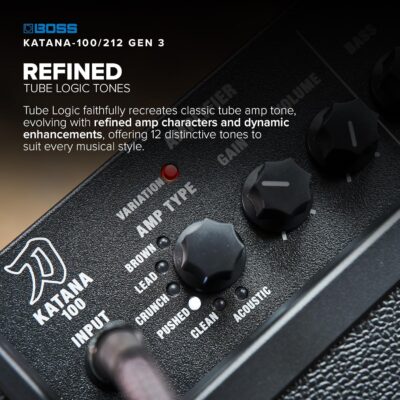 BOSS Katana-100/212 Gen 3 Guitar Amplifier | Powerful 100-Watt Combo Amp | Two Custom 12-Inch Speakers | Evolved Tube Logic Sounds | 12 Amp Characters | Onboard BOSS Effects | Advanced Connectivity