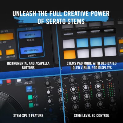 RANE FOUR Stems DJ Controller with 4 Decks, 8.5 Jog Wheels with Displays, Mixer with Internal FX, Serato DJ Pro and Pitch n Time Included