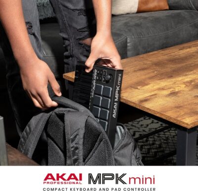 Akai Professional MPK Mini MK3 25 Key USB MIDI Keyboard Controller With 8 Backlit Drum Pads, 8 Knobs, Music Production Software and Native Instruments Sound Package (NKS Integration), Black