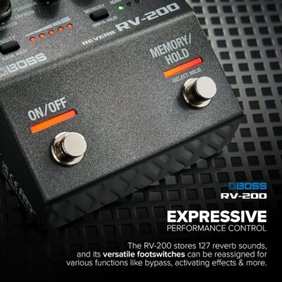 BOSS RV-200 Reverb | Premium Reverb Processing in a Streamlined BOSS 200 Series Effects Pedal Design for Guitar & Other Instruments | 12 Reverb Types including Arpverb | 127 User Memories