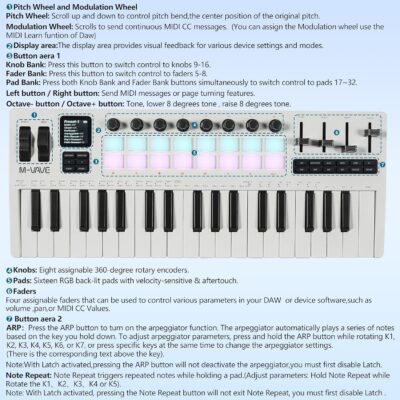 M-VAVE SMK37 PRO MIDI keyboard controller with 16 backlit drum pads, perfect for music production and beat making with responsive touch sensitivity