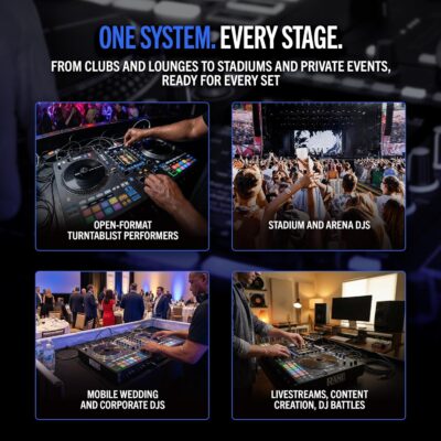 RANE SYSTEM ONE All-in-One Standalone Motorized DJ Controller with Engine DJ OS, Seamless Mixing on 2 Decks, Stems FX, Serato DJ Pro, XLR Outputs