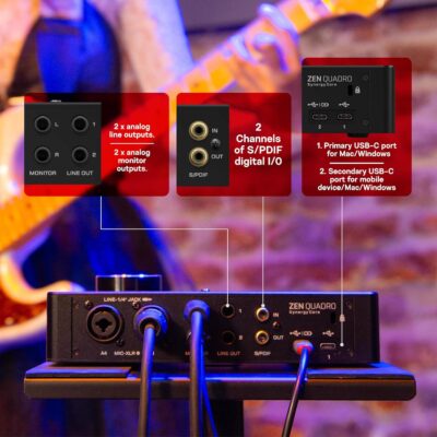 Antelope Audio Zen Quadro USB-C Podcast & Recording Interface — 4 Discrete Studio-Grade Mic Preamps, Pro Conversion & Clocking, Built-In Studio Effects — Bus-Powered — 14-In/10-Out