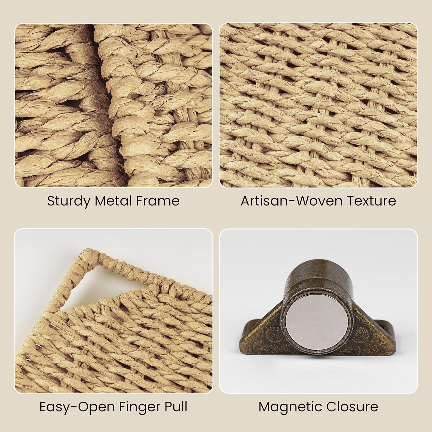 AELS 13 Handwoven Natural Fibre Doors for Cube Storage Shelf, Set of 4, Boho Straw Shelf Cover for Bookcase & Open Bookshelf, Rustic Farmhouse Home Decor, fit IKEA Kallax Shelf, Natural (Door ONLY)