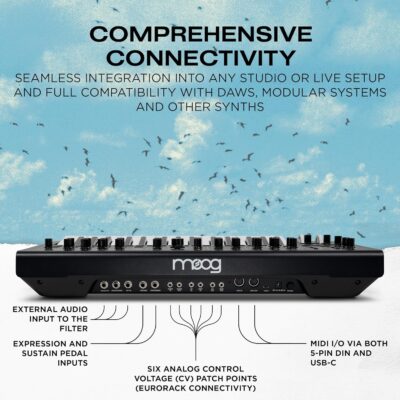 MOOG Messenger – Next-Gen Monophonic Analog Keyboard Synthesizer with 32 Keys, 64-Step Sequencer, 256 Presets and RES BASS Compensation