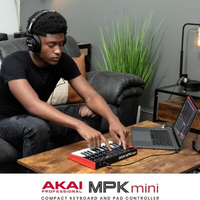 Akai Professional MPK Mini MK3 25 Key USB MIDI Keyboard Controller With 8 Backlit Drum Pads, 8 Knobs, Music Production Software and Native Instruments Sound Package (NKS Integration)