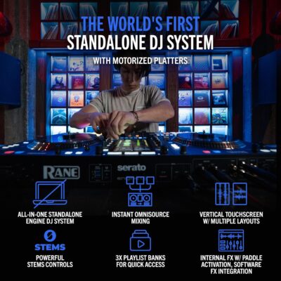 RANE SYSTEM ONE All-in-One Standalone Motorized DJ Controller with Engine DJ OS, Seamless Mixing on 2 Decks, Stems FX, Serato DJ Pro, XLR Outputs