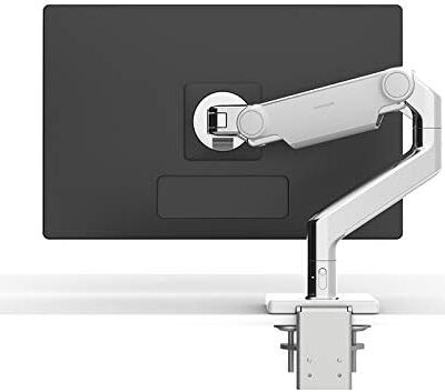 312n0Q W7L. AC Humanscale M8 Adjustable Articulating Computer Monitor Arm – Both Mounts Clamp and Bolt Through Mount with Base – Silver with Gray Trim