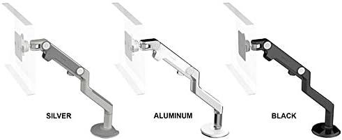 Humanscale M8 Adjustable Articulating Computer Monitor Arm – Both Mounts Clamp and Bolt Through Mount with Base – Silver with Gray Trim