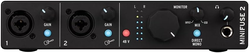 Arturia – MiniFuse 2 – Compact USB Audio & MIDI Interface with Creative Software for Recording, Production, Podcasting, Guitar – Black