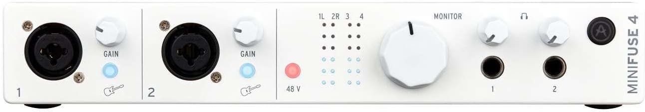 Arturia MiniFuse 4 White Bundle: 4×4 USB-C MIDI Audio Recording Interface with 110dB Dynamic Range, PRO-M50 Closed-Back Studio Headphones with 40mm Drivers, 2-Items