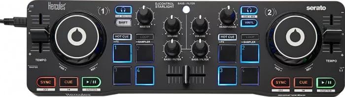 Hercules DJControl Starlight Ultra Portable Compact DJ Controller Bundle with Case, MIDI Cable, and Austin Bazaar Polishing Cloth