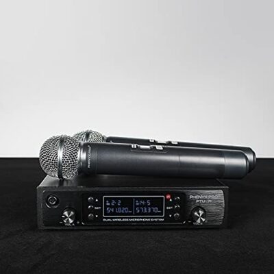 Phenyx Pro Wireless Microphone System, Dual Wireless Mics,w/ 2 Handhelds, Auto Scan,2×100 UHF Frequencies,328ft Range,Dynamic Microphone for Singing, Karaoke, Church(PTU-71-2H)
