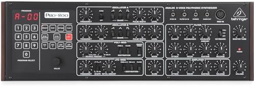 Behringer PRO-800 Classic Analog 8-Voice Polyphonic Synthesizer with 2 VCOs, Classic VCF, Arpeggiator, Sequencer and 400 Program Memories in Eurorack Format