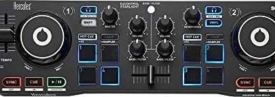 Hercules DJControl Starlight | Pocket USB DJ Controller with Serato DJ Lite, touch-sensitive jog wheels, built-in sound card and built-in light show (Renewed)