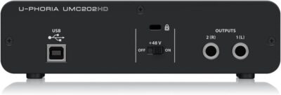 Behringer UMC202HD Audiophile 2×2, 24-Bit/192 kHz USB Audio Interface with Midas Mic Preamplifiers | For Recording Microphones and Instruments