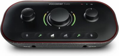 Focusrite Vocaster Two Podcast Interface for Solo Content Creators, Bundle with H&A Broadcast Arm with Internal Springs and Integrated 10 XLR Cable