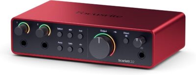 Focusrite Scarlett 2i2 Studio 4th Gen USB Audio Interface Bundle for the Songwriter with Condenser Microphone and Headphones for Recording, Streaming, and Podcasting