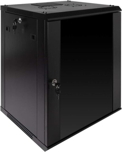 51AsUMN CpL. AC SL1000 NavePoint 12U Server Rack Enclosure with Glass Door, Cooling Fan, Locks, & Removable Side Panels – 12U Wall Mount Network Cabinet 19 Inch Rack 17.7 Deep (450mm)