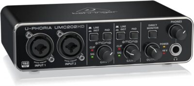 Behringer UMC202HD Audiophile 2×2, 24-Bit/192 kHz USB Audio Interface with Midas Mic Preamplifiers | For Recording Microphones and Instruments