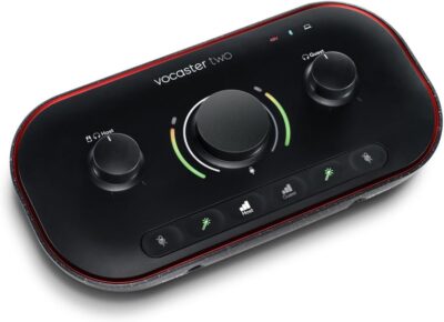 Focusrite Vocaster Two Podcast Interface for Solo Content Creators, Bundle with H&A Broadcast Arm with Internal Springs and Integrated 10 XLR Cable