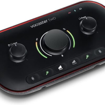 Focusrite Vocaster Two Podcast Interface for Solo Content Creators, Bundle with H&A Broadcast Arm with Internal Springs and Integrated 10 XLR Cable