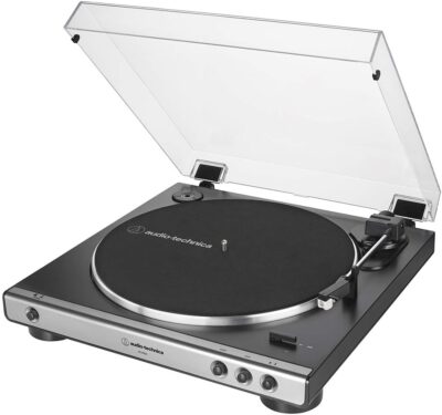 Audio-Technica AT-LP60X-GM Fully Automatic Belt-Drive Stereo Turntable, Gunmetal/Black, Hi-Fidelity, Plays 33-1/3 and 45 RPM Vinyl Records, Dust Cover, Anti-Resonance, Die-Cast Aluminum Platter