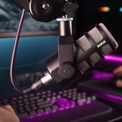 Rode PodMic Dynamic Podcasting Microphones (Pair) with 2X PSA1+ Professional Studio Boom Arms, NTH-100 Professional Closed Back Over Ear Headphones, XLR Cables and StreamEye Polishing Cloth