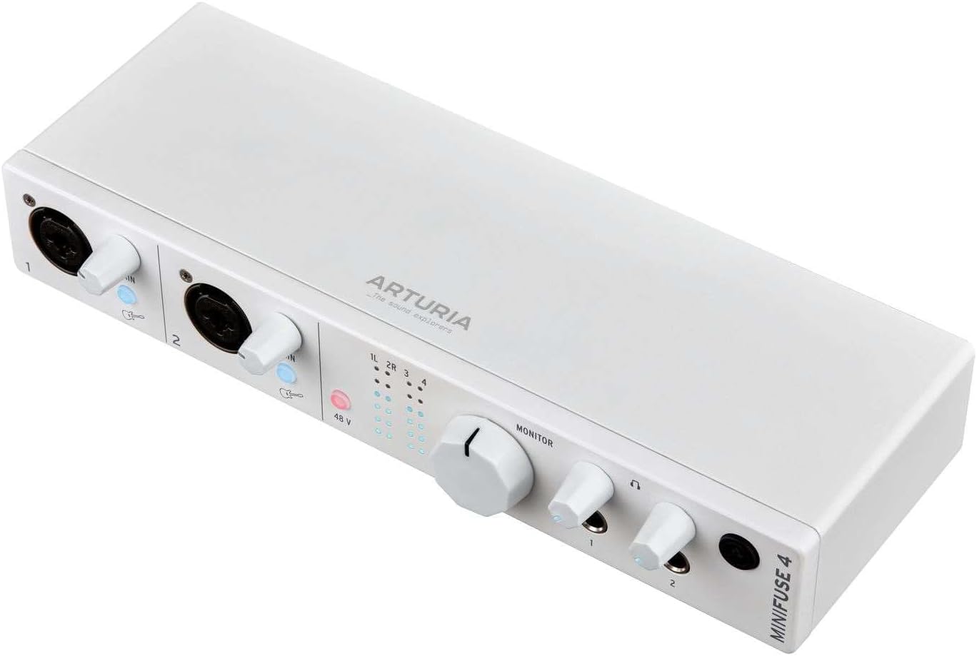 Arturia MiniFuse 4 White Bundle: 4×4 USB-C MIDI Audio Recording Interface with 110dB Dynamic Range, PRO-M50 Closed-Back Studio Headphones with 40mm Drivers, 2-Items