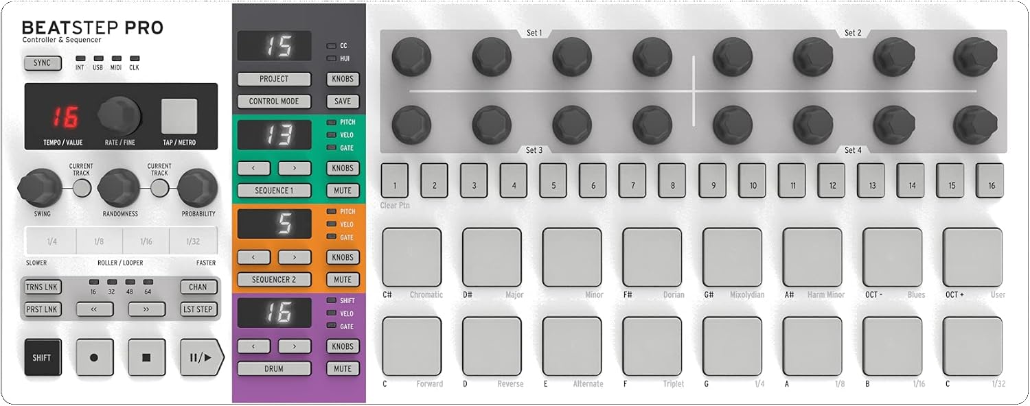 Arturia BeatStep Pro Sequencer Controller – Music Production Tool with Drum Machine Integration, Precise Beat Creation and MIDI Control for Musicians and DJs Bundle with Protective Cover (2 Items)