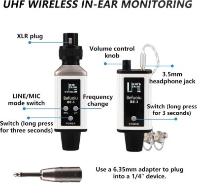 610BL2Um1L. AC SL1500 UHF Wireless In Ear Monitor System with Pro Earphone, Metal Wireless IEM System, 16 Adjustable Channel, Portable Rechargeable Transmitter and bodypack Receiver for Studio, Band, Live Performance