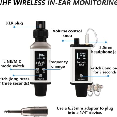 610BL2Um1L. AC SL1500 UHF Wireless In Ear Monitor System with Pro Earphone, Metal Wireless IEM System, 16 Adjustable Channel, Portable Rechargeable Transmitter and bodypack Receiver for Studio, Band, Live Performance