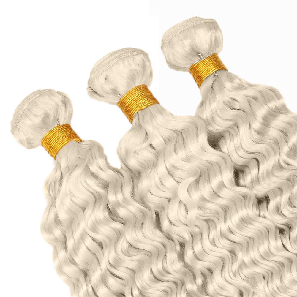 #88 Platinum Blonde Bundles Human Hair Deep Wave Bundles 30 30 30 Inch Platinum Blonde Deep Wave Bundle Unprocessed Brazilian Virgin Weave Hair 3 Bundle 50 Gram Per Bundle