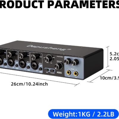 612cH1ud8L. AC SL1500 Depusheng USB Audio Interface with ASIO Drivers, 24Bit 192Khz, Phantom Power +48v, Low Latency for Home Studio Recording, PC/MAC Compatible (4 CHANNEL)