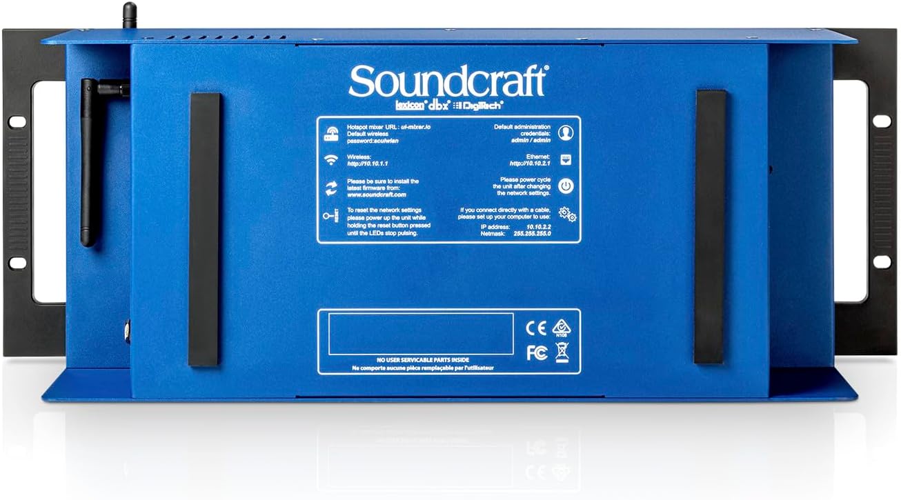 Soundcraft Ui24R Rack-Mountable Laptop or Tablet-Controlled, 24 input Digital Audio Mixer with onboard Signal Processing. Blue and Gray